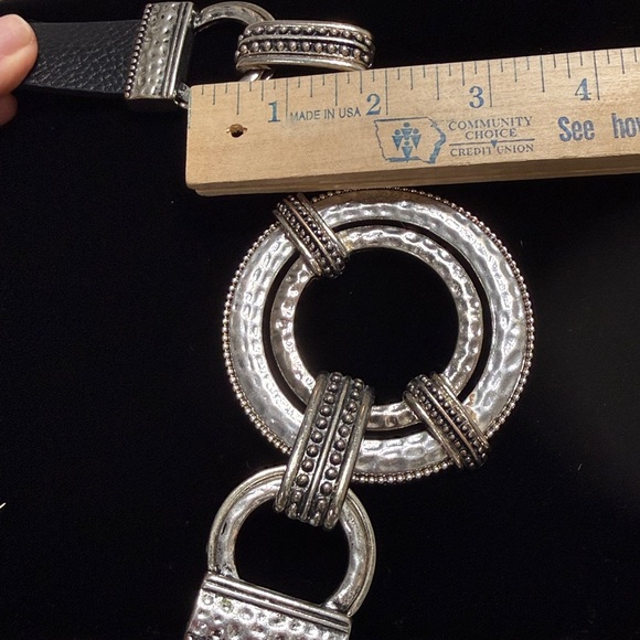 Chicos Chunky Elegant Silver and Black leather Women's Belt Adjustable boho S/M - Picture 6 of 6